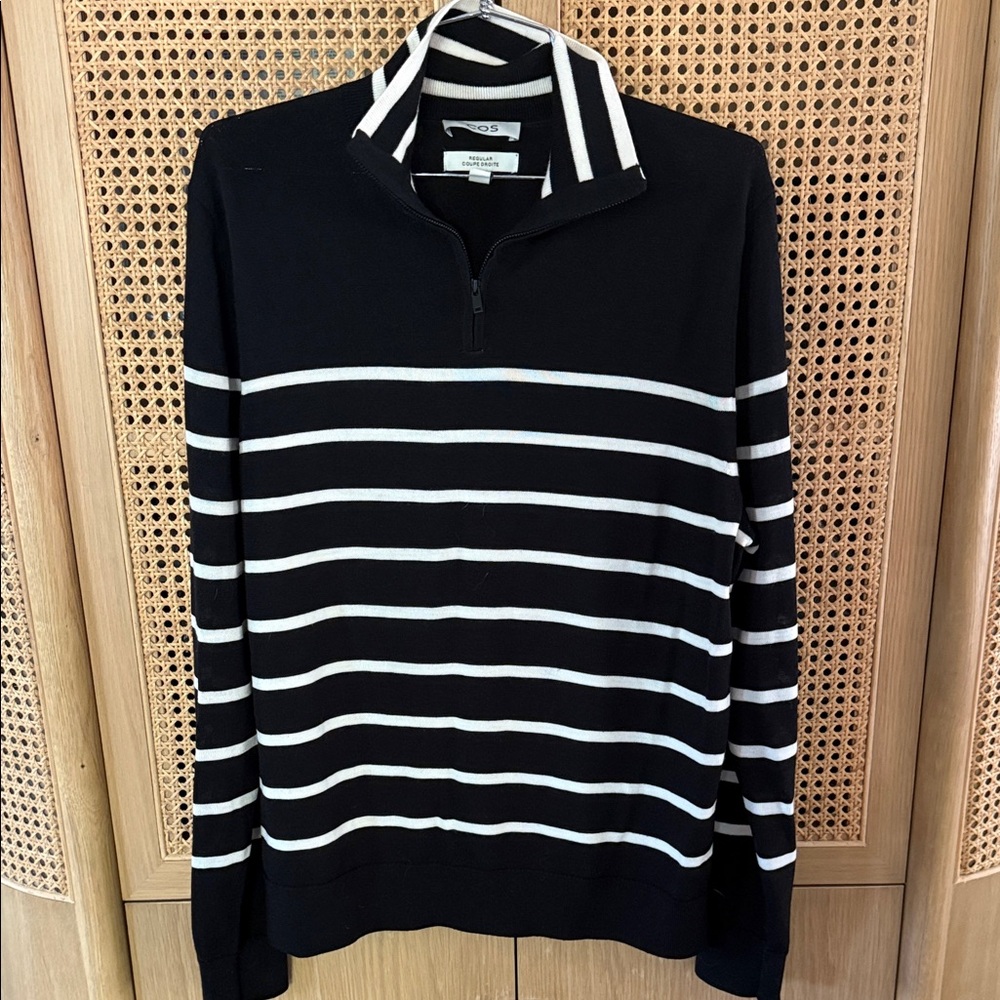 COS - Black and White Striped Zip-Up Sweater - Picture 1 of 4